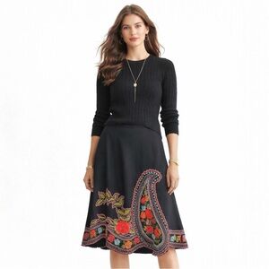 Vintage Y2K Basil & Maude Skirt 10 Black Pink Floral Embroidered Beaded A-Line